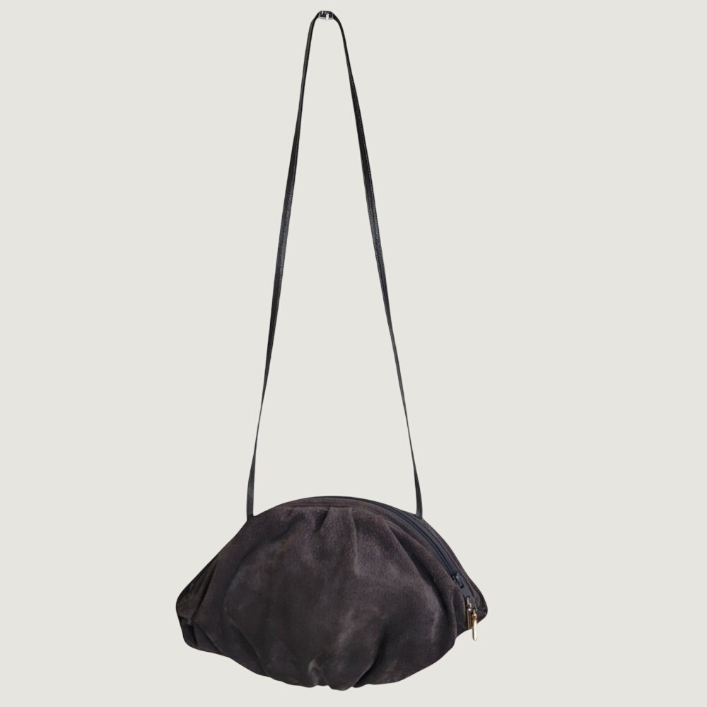Meyers VTG 60s USA Suede Shoulder Bag Crossbody Gray Gold Zipper Casual Zipper